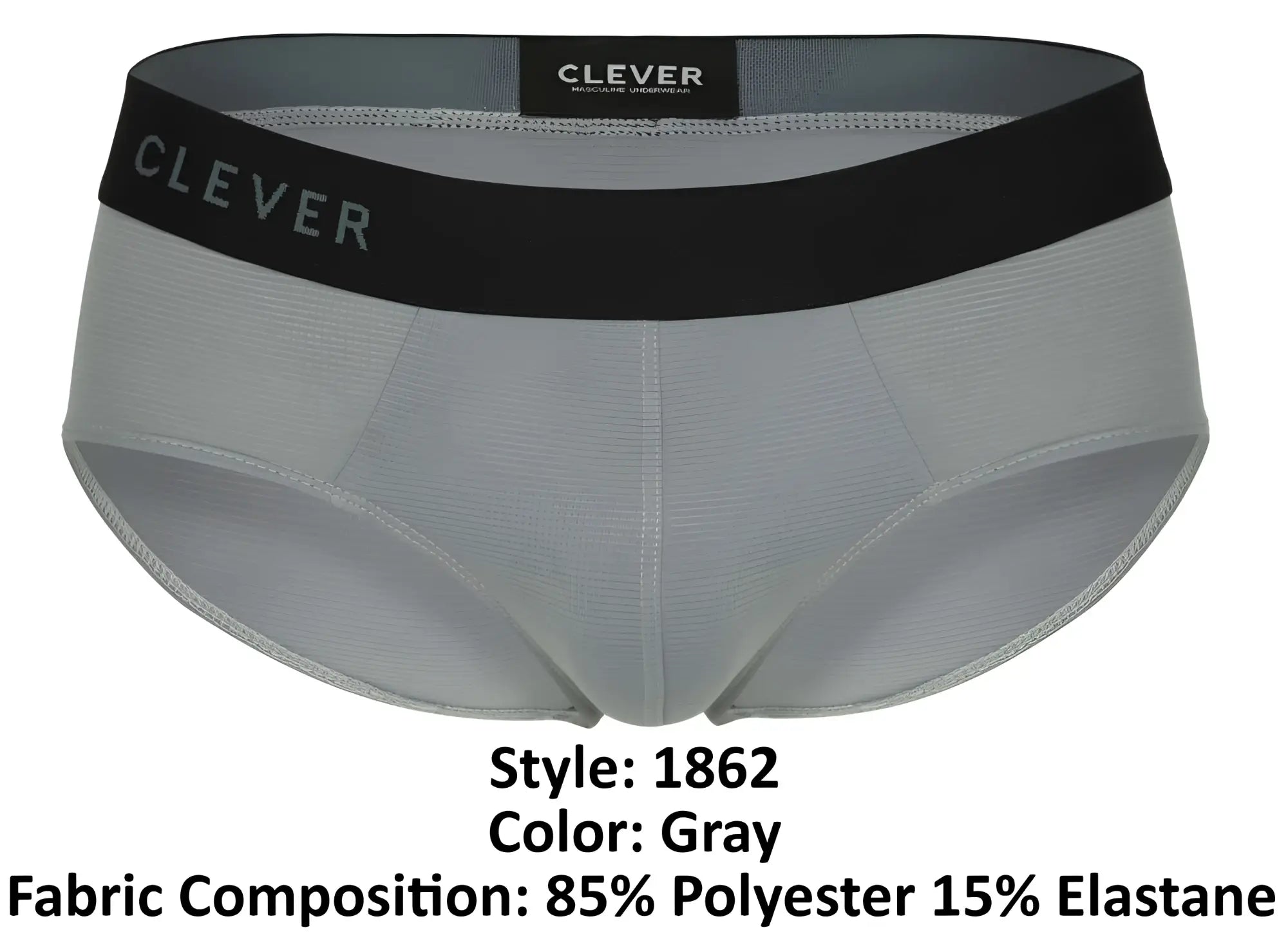 Gray clever 1862 oneal briefs with black waistband made of 85% polyester 15% elastane for comfortable wear
