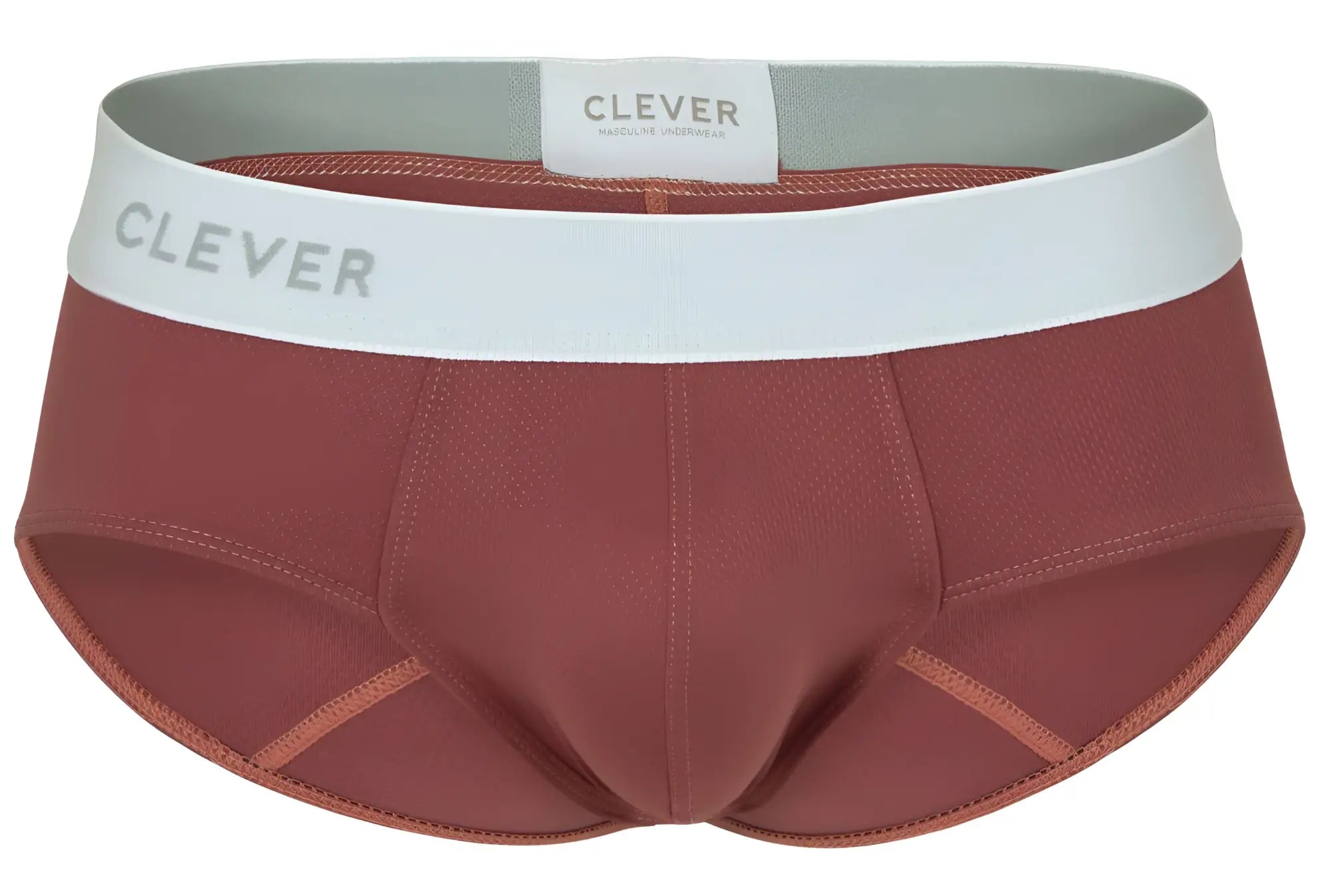 Clever 1863 Lecler briefs in grape rust-colored textured fabric with white elastic waistband featuring clever logo