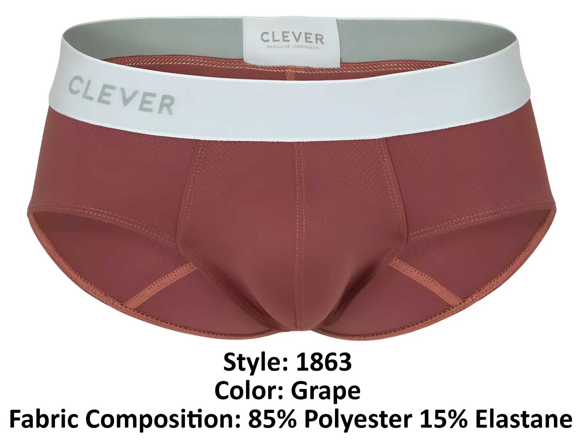 Grape-colored clever 1863 lecler men’s briefs made of 85% polyester and 15% elastane for comfortable wear