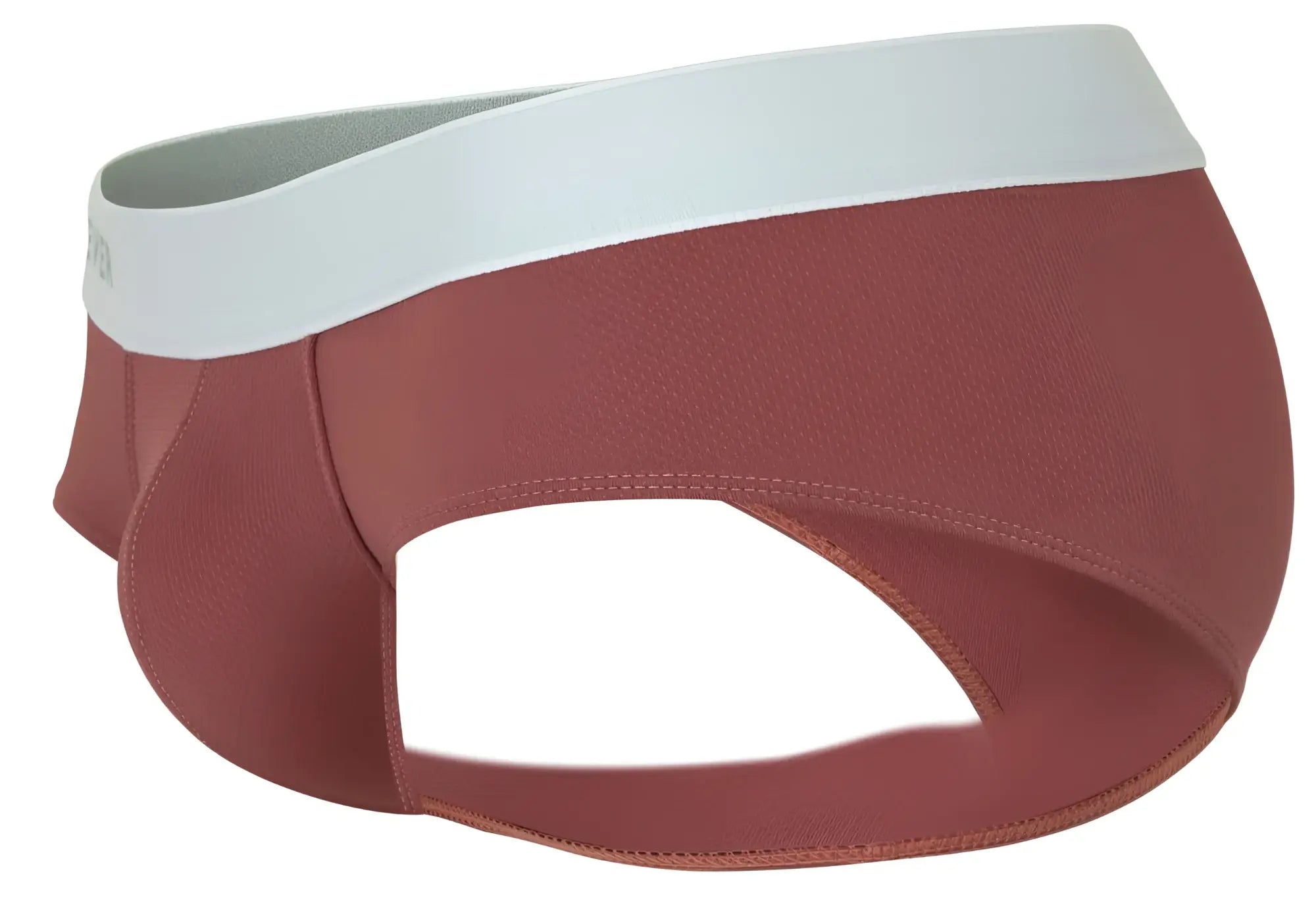 A sleek rust colored clever 1863 lecler brief with a white elastic waistband for comfortable everyday wear