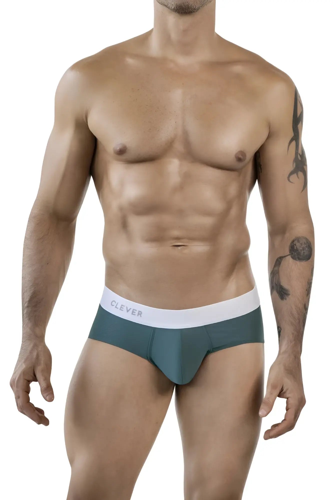 Teal clever 1863 lecler briefs with white waistband and gray clever branding for comfortable everyday wear