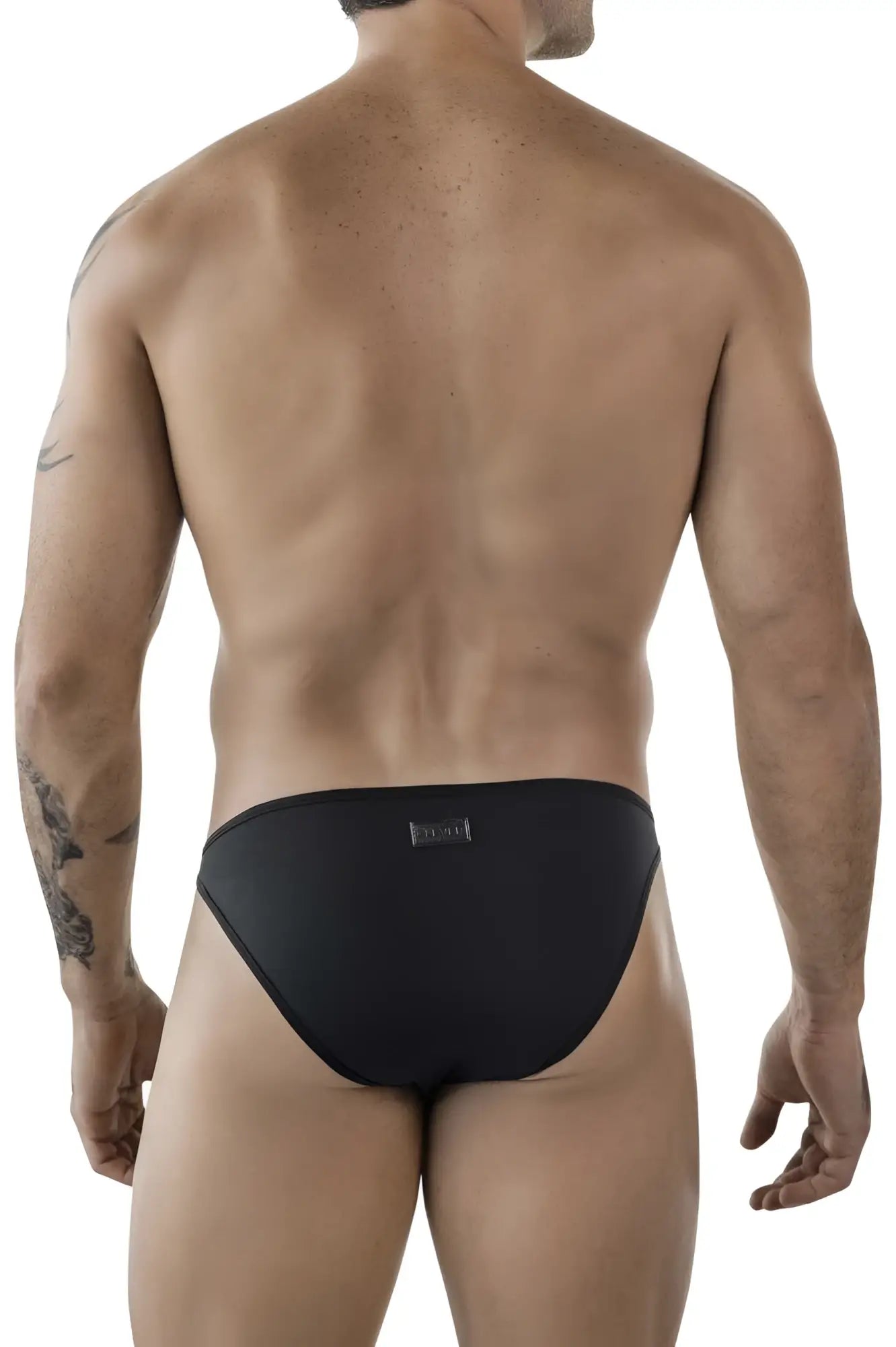 Black clever 1865 oomph bikini briefs with sleek form-fitting design and small metallic logo on waistband