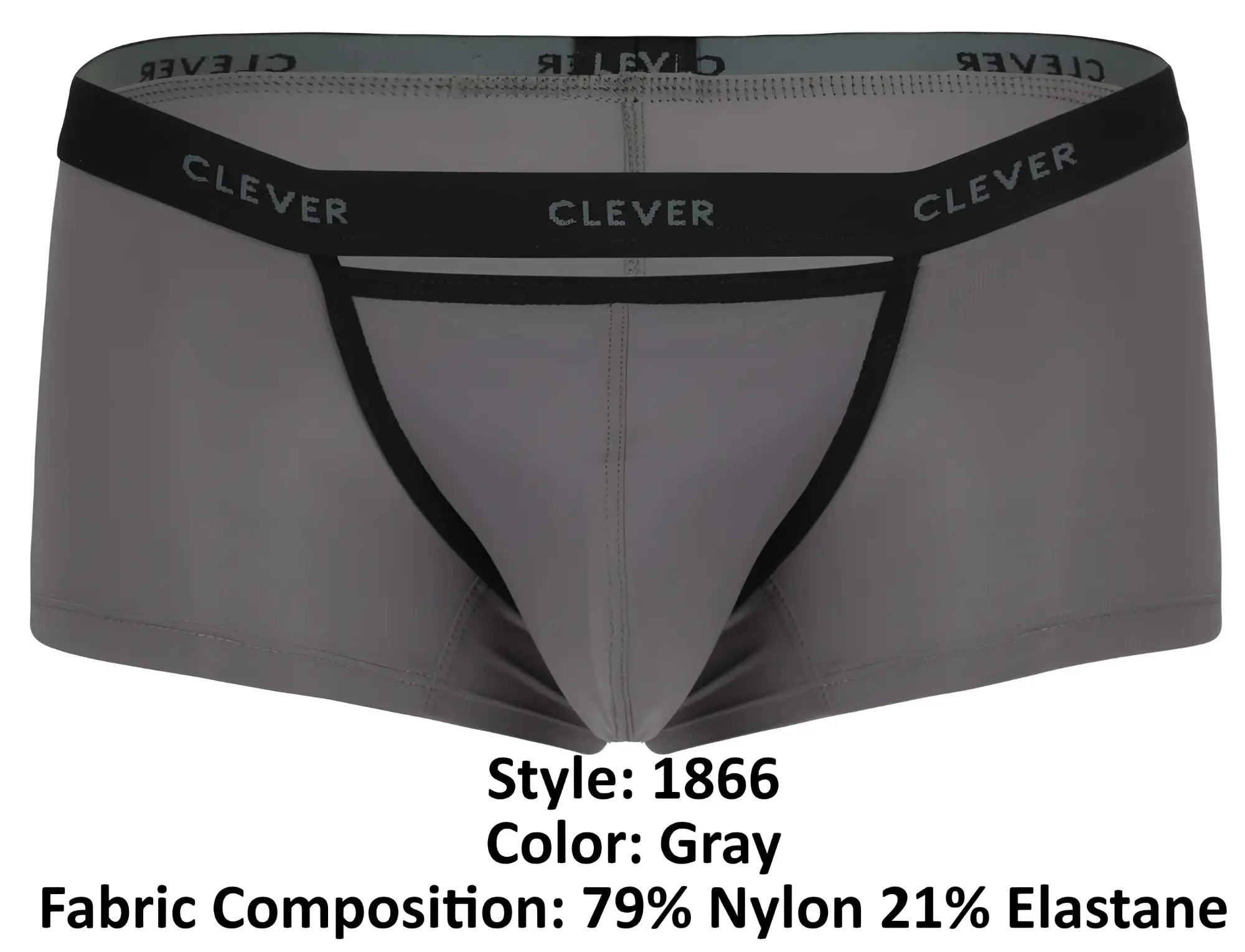 Gray clever 1866 tokio trunks men’s briefs with black trim and logo waistband for comfortable everyday wear