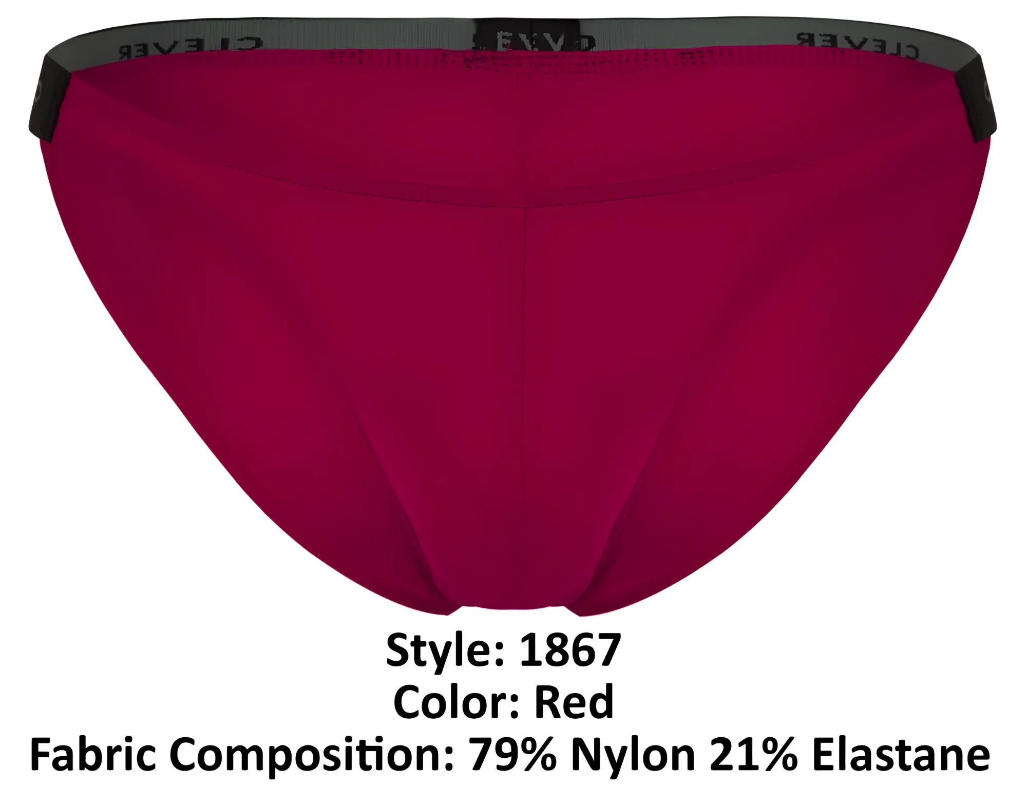Red clever 1867 tokio bikini briefs with black elastic waistband featuring clever branding in white
