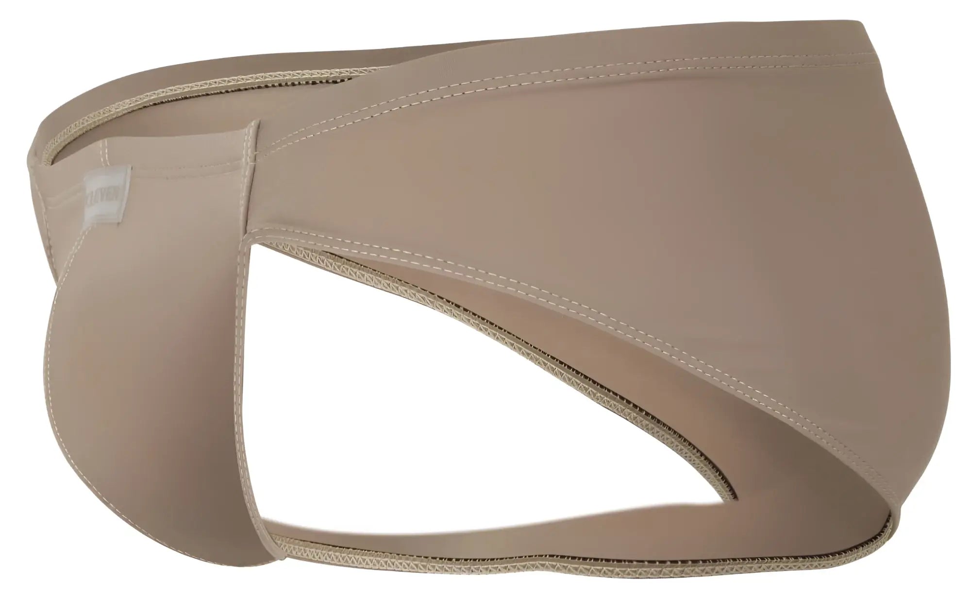 Beige clever 1870 audaz bikini briefs with zipper closure and reinforced stitching made from stretchy fabric