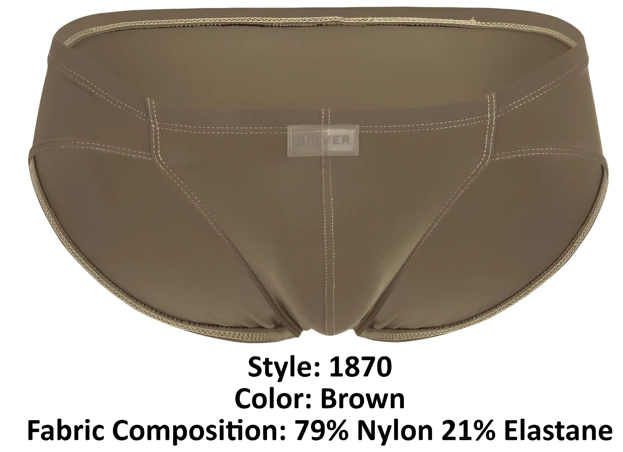 Brown clever 1870 audaz bikini men’s briefs with sleek form-fitting design made from 79% nylon and 21% elastane
