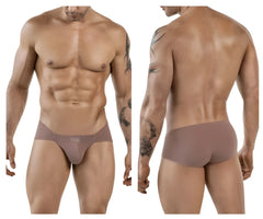Tan clever 1870 audaz bikini briefs with smooth stretchy fabric and subtle brand tag on waistband