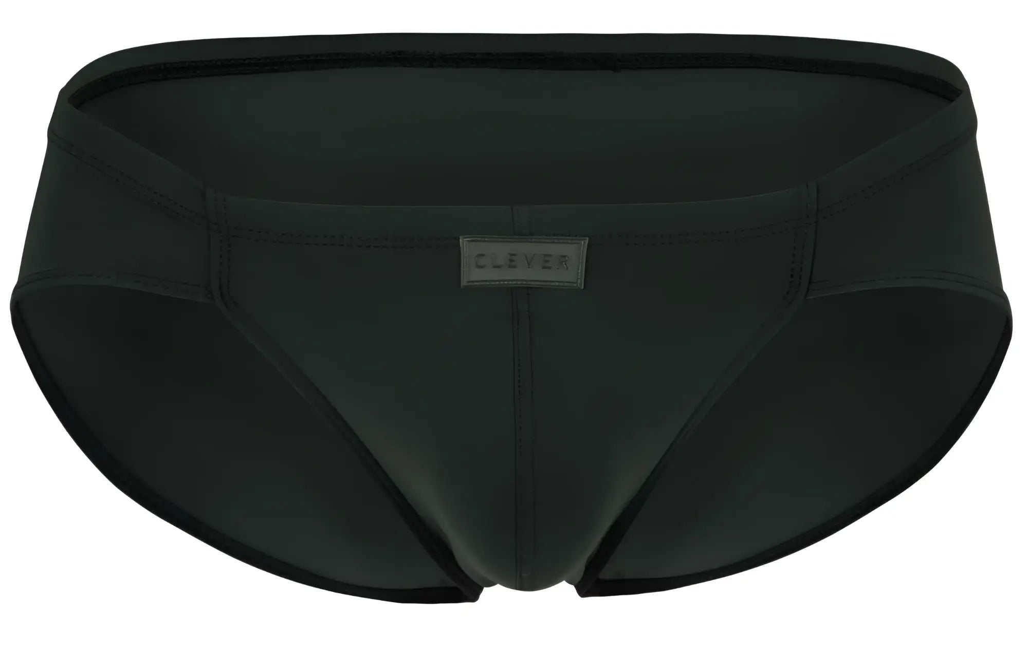 Black men’s swim trunks clever 1870 audaz bikini in dark gray with sleek form-fitting design and subtle clever label on waistband