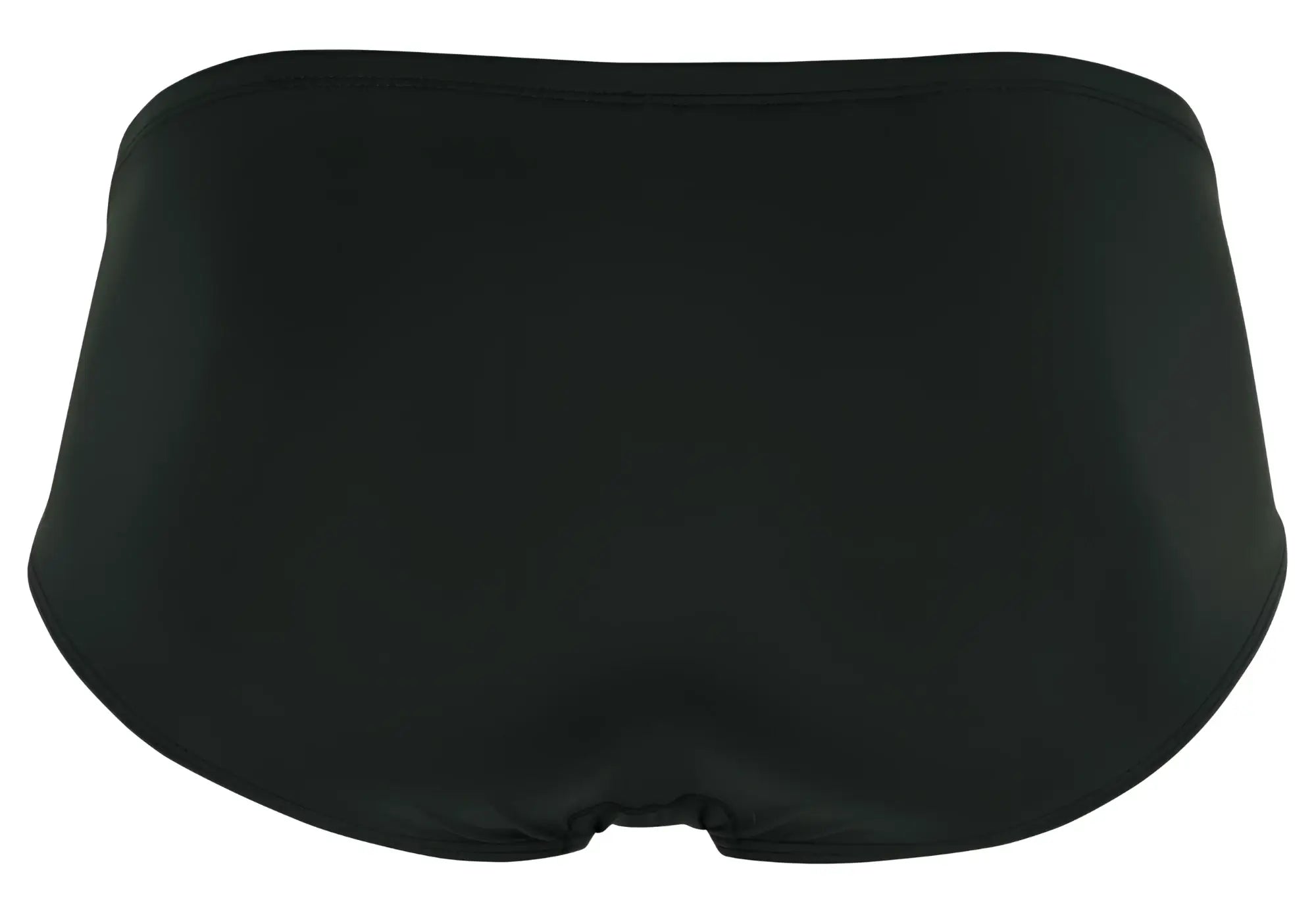 Clever 1870 audaz bikini dark gray satin briefs with smooth sleek finish shown from the back side