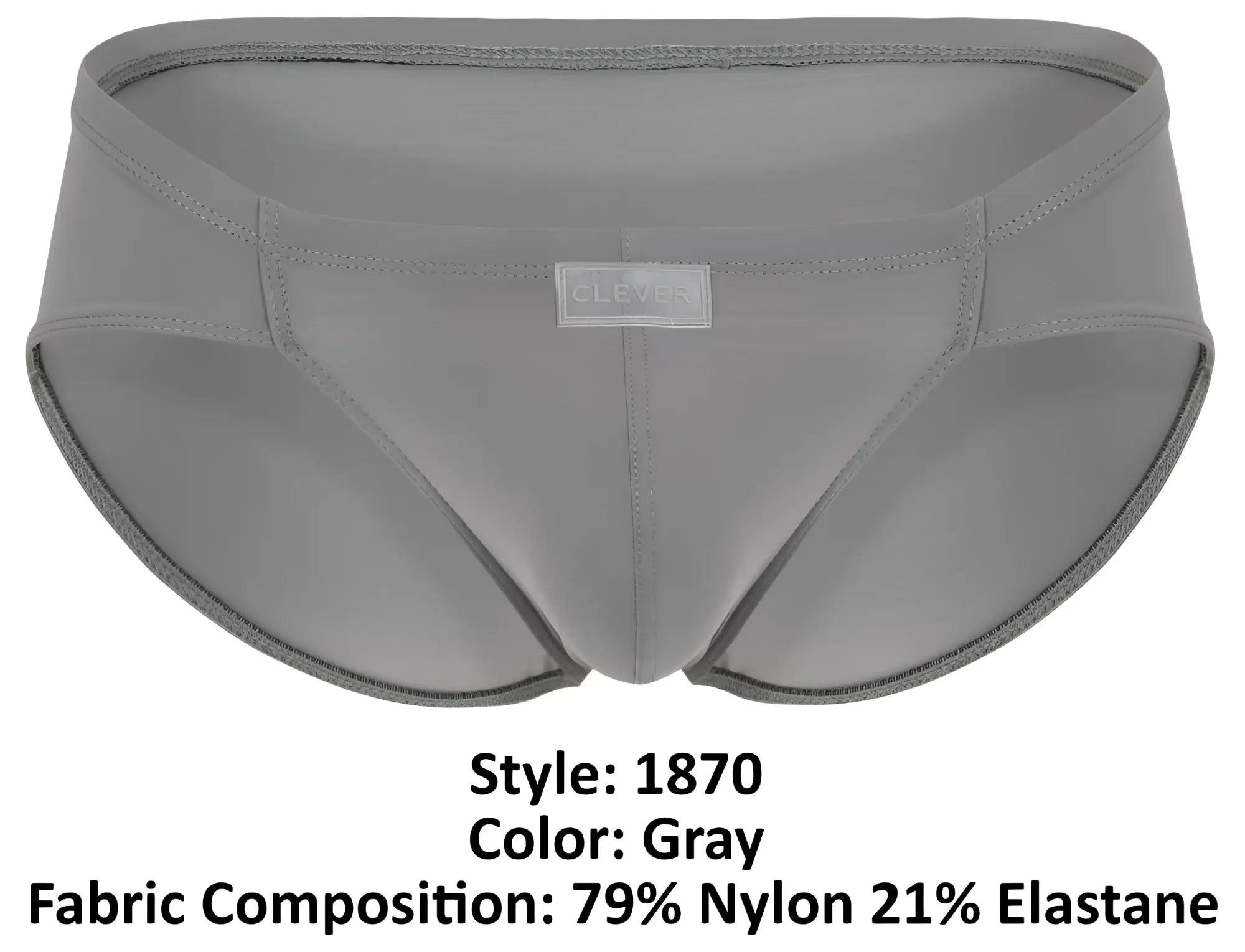 Gray clever 1870 audaz bikini men’s briefs with sleek form-fitting design made of 79% nylon and 21% elastane