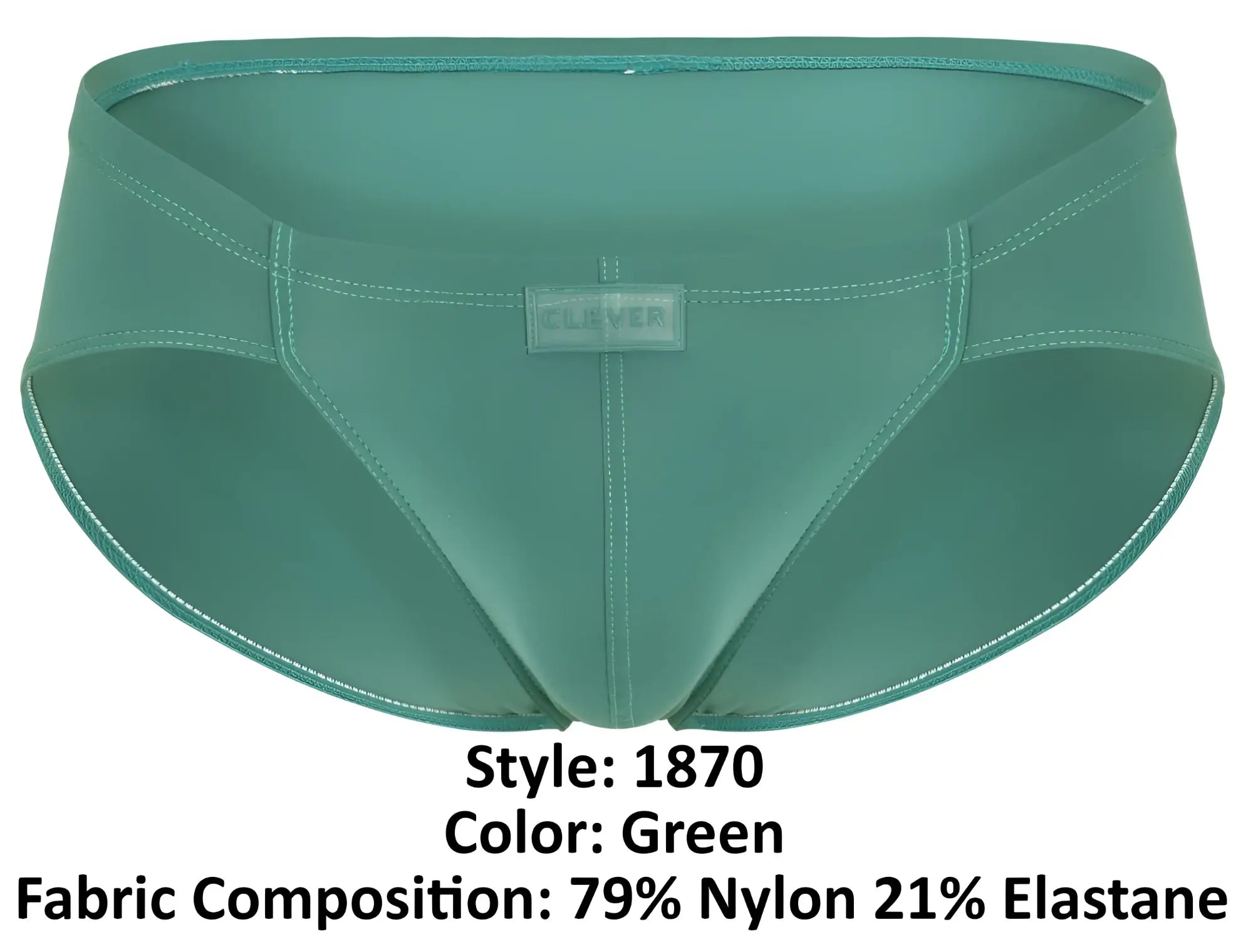 Green clever 1870 audaz bikini briefs with sleek form-fitting design made of 79 nylon 21 elastane