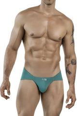 Teal-colored clever 1870 audaz bikini briefs with subtle brand tag on waistband in form-fitting fabric