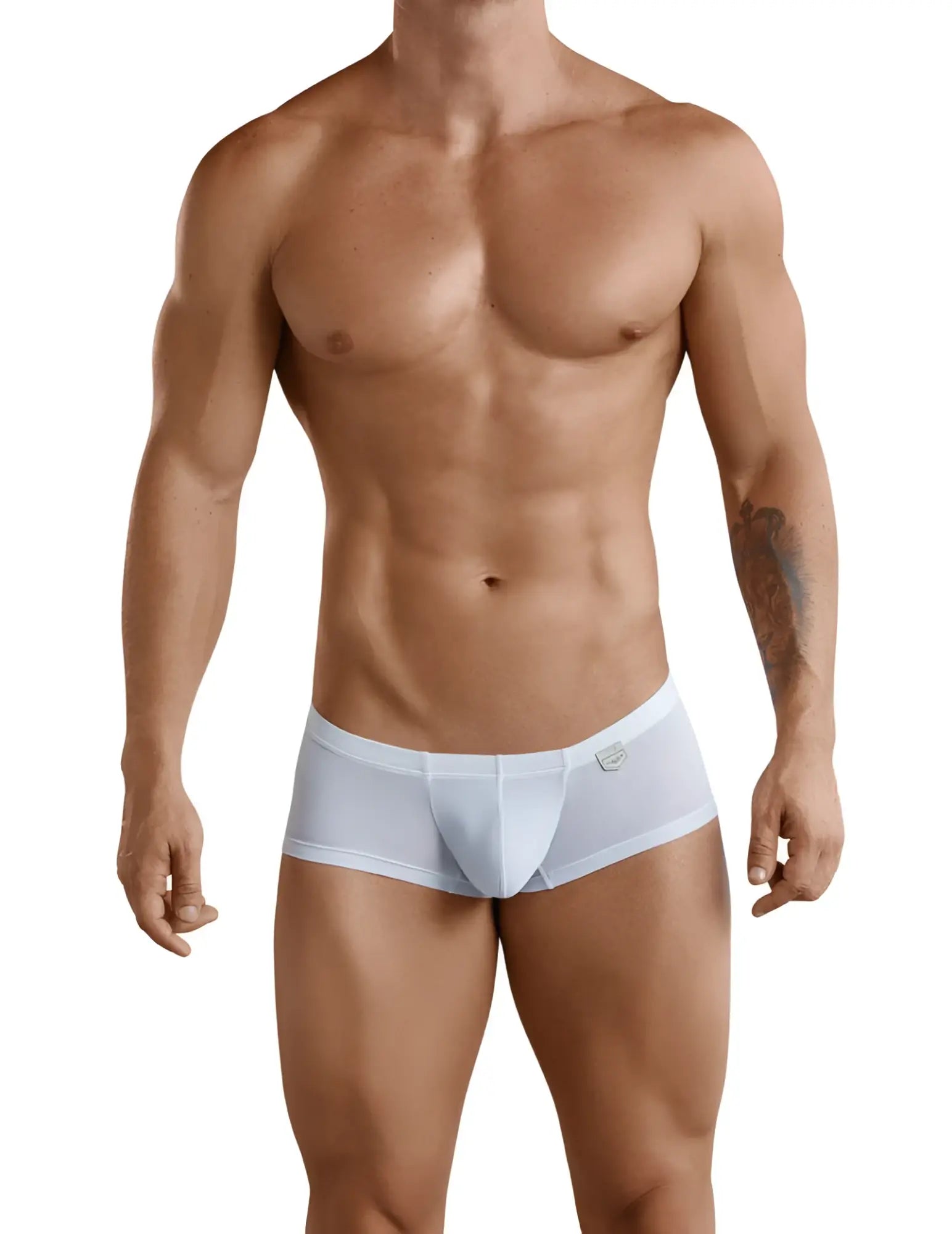 White men’s briefs with a subtle textured waistband and small logo in clever 2 pack australian trunk boxer brief black and white size l