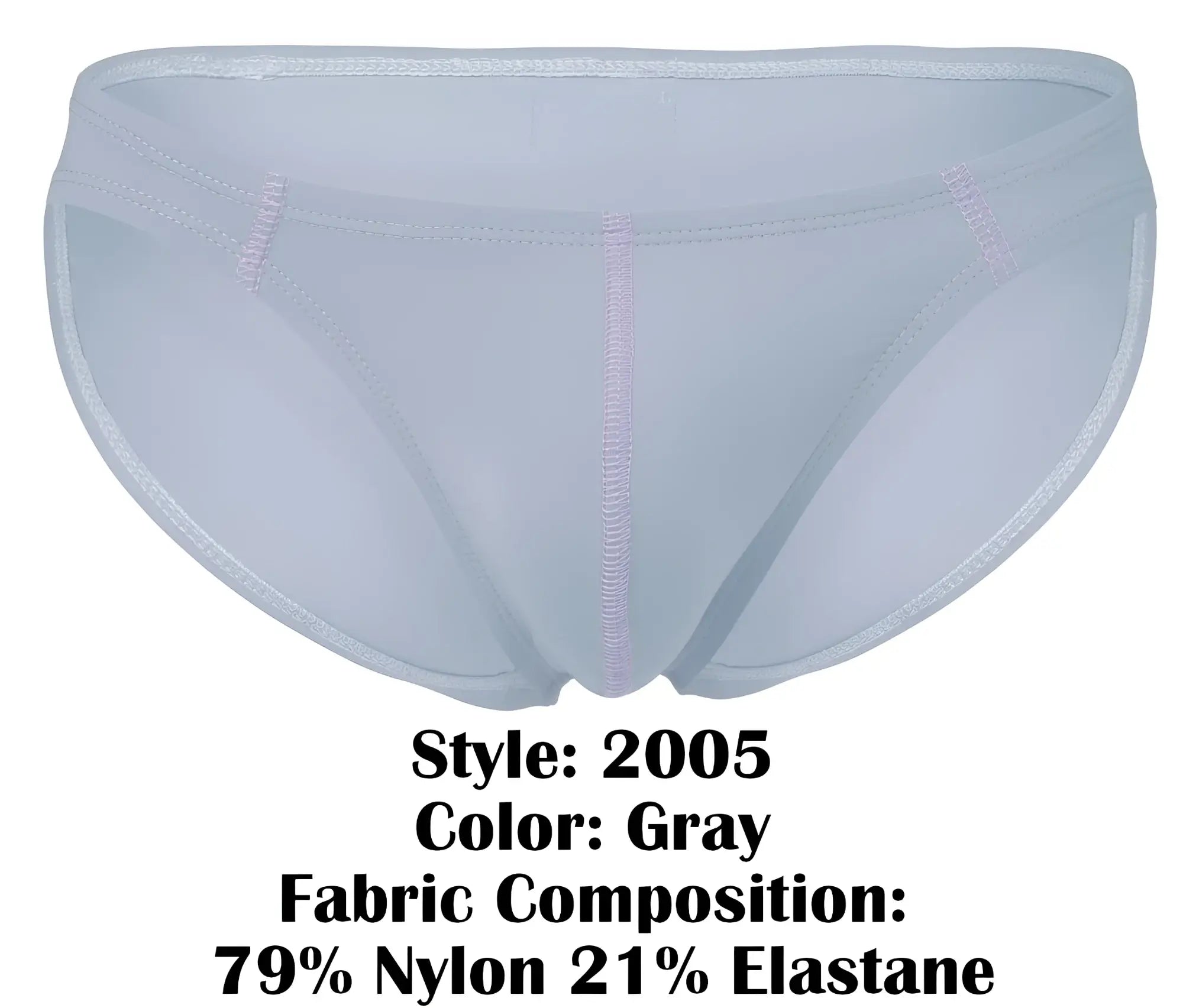 Gray nylon and elastane briefs clever 2005 raices with subtle pink stitching along seams front view