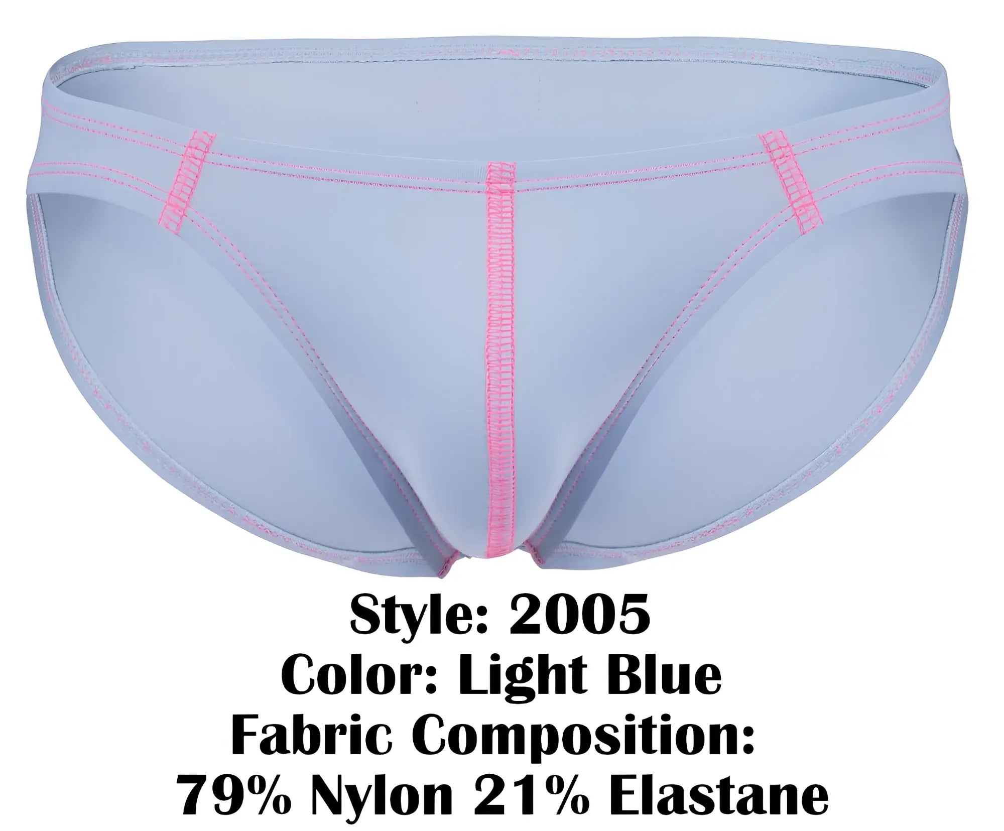Light blue Clever 2005 Raices briefs with pink stitching and elasticized waistband for athletic wear