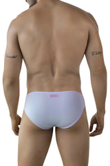 Light lavender clever 2005 raices men’s briefs with subtle pink brand tag at waistband in light blue color