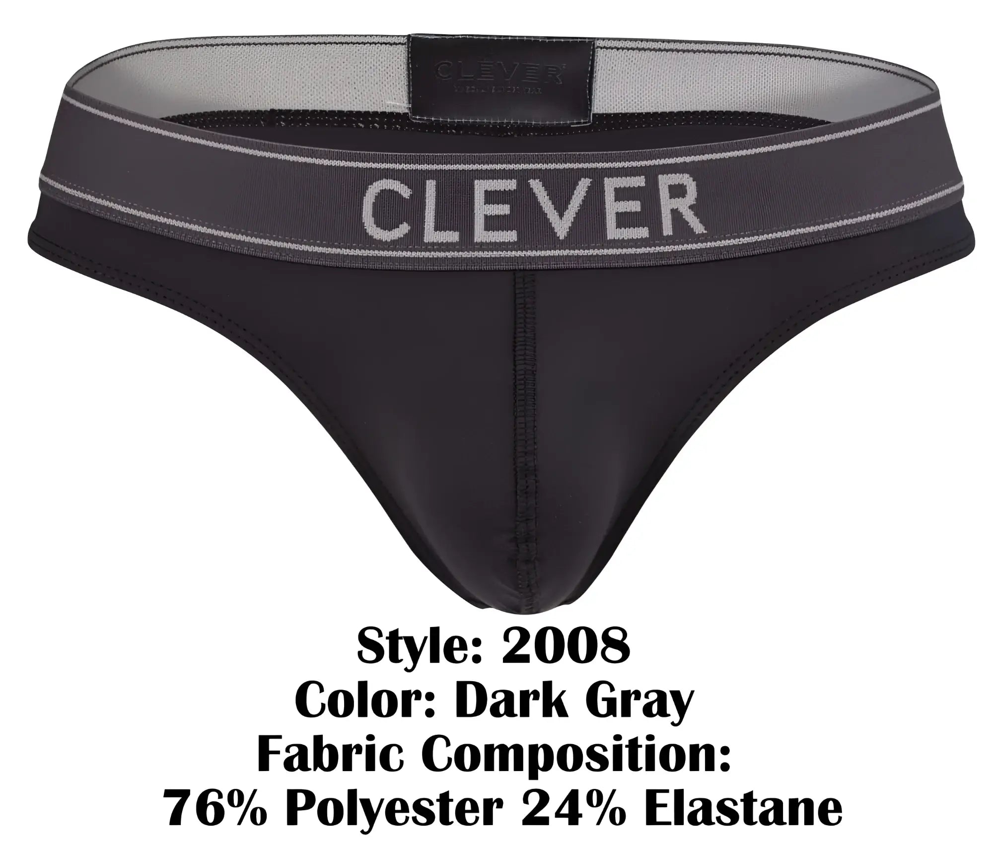 Dark gray clever 2008 raw briefs made from polyester and elastane blend showing front side details