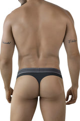 Dark gray clever 2008 raw thong with contrasting light gray stripe on waistband showing the back side
