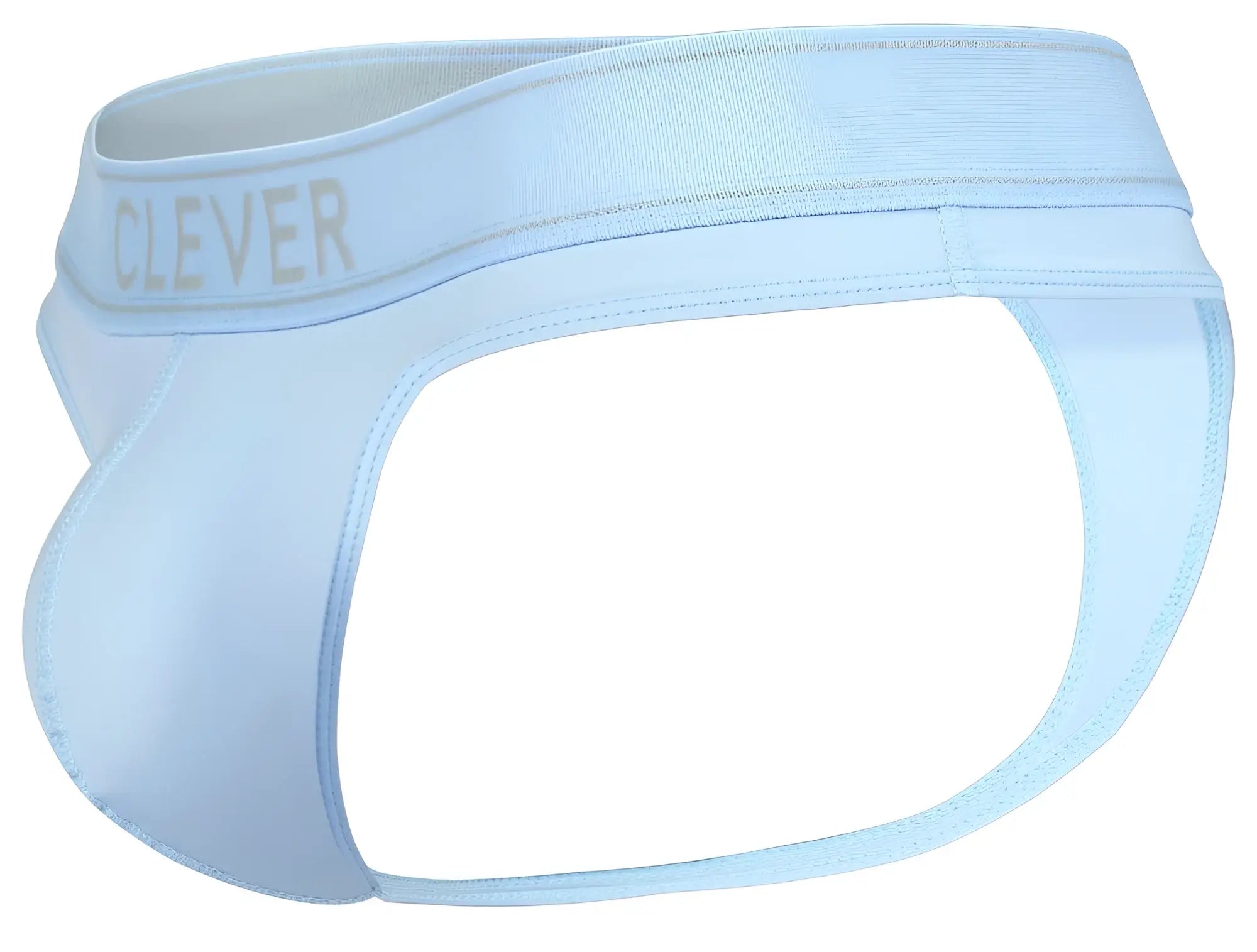 Light blue seamless fabric briefs with a subtle clever logo on the waistband from clever 2008 raw thongs collection
