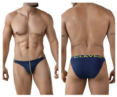 Navy blue Clever 2009 Earthskin bikini briefs with yellow trim and logo featuring breathable fabric design