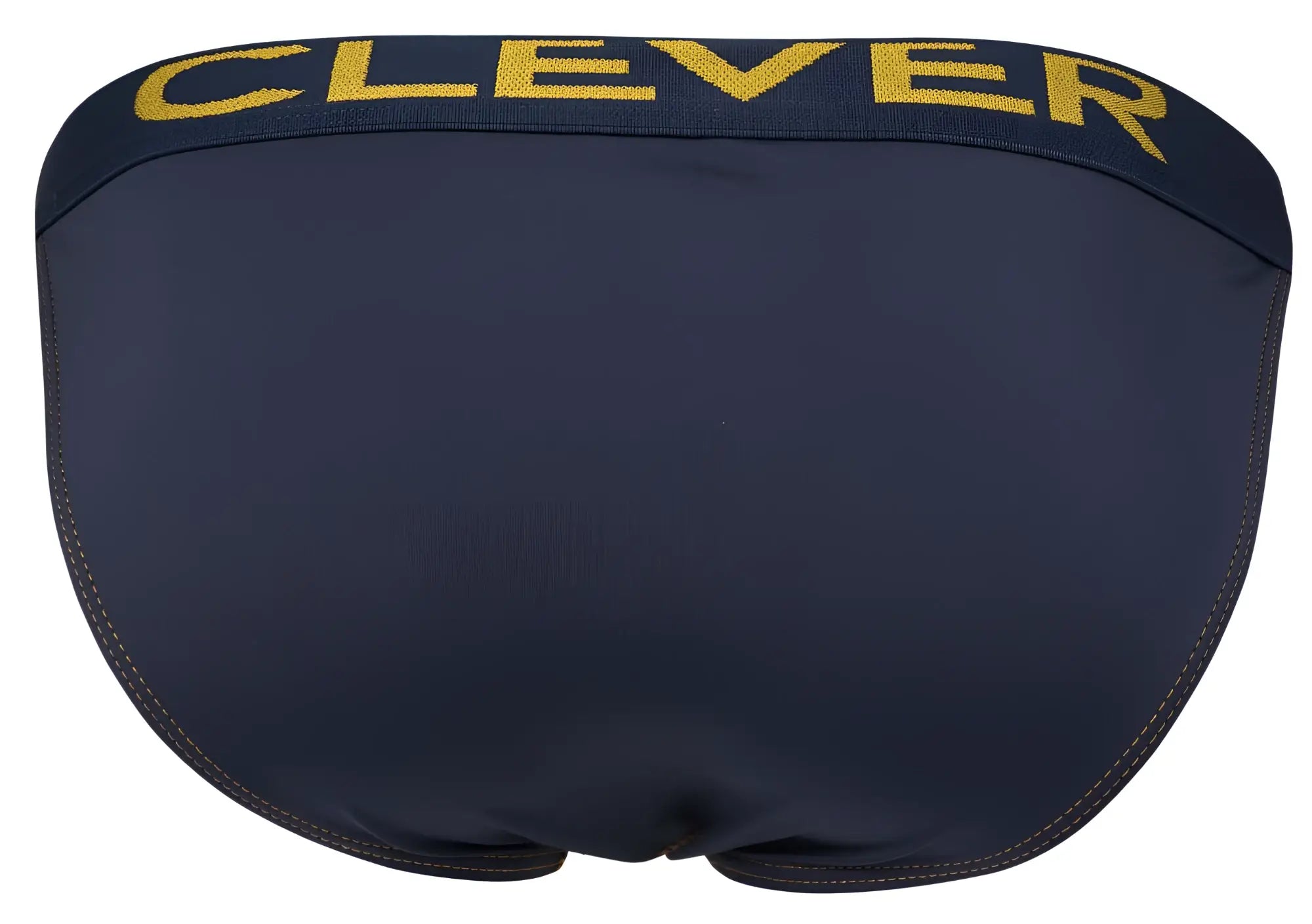 Navy blue clever 2009 earthskin bikini swim trunks with gold branding on waistband in dark blue color