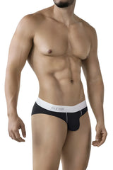 Black clever 2012 origen briefs in black with a white waistband and gray clever brand name lettering visible on front