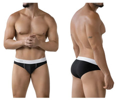 Black clever 2012 origen briefs with white waistband featuring clever brand name in black lettering