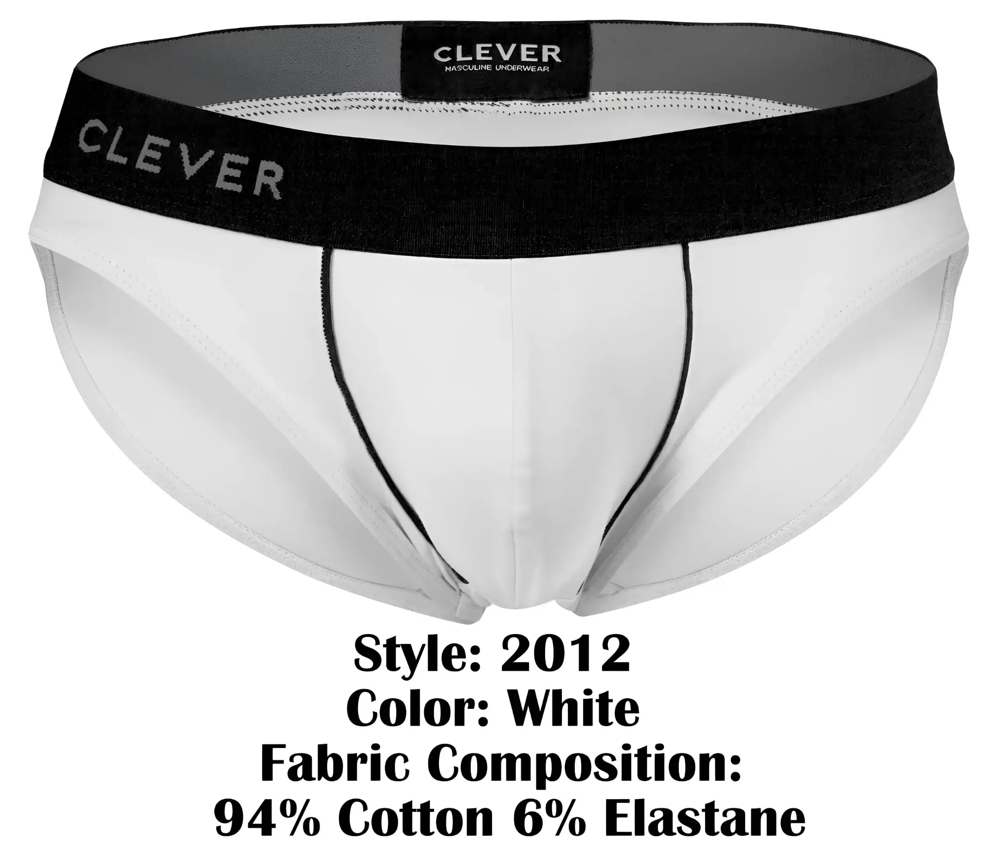 White men’s briefs clever 2012 origen with black waistband made of 94% cotton 6% elastane in white color
