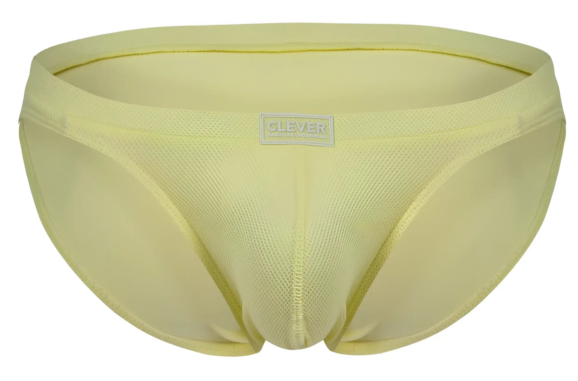 Light yellow Clever 2014 Reto briefs made of mesh with a subtle textured pattern and branded waistband label