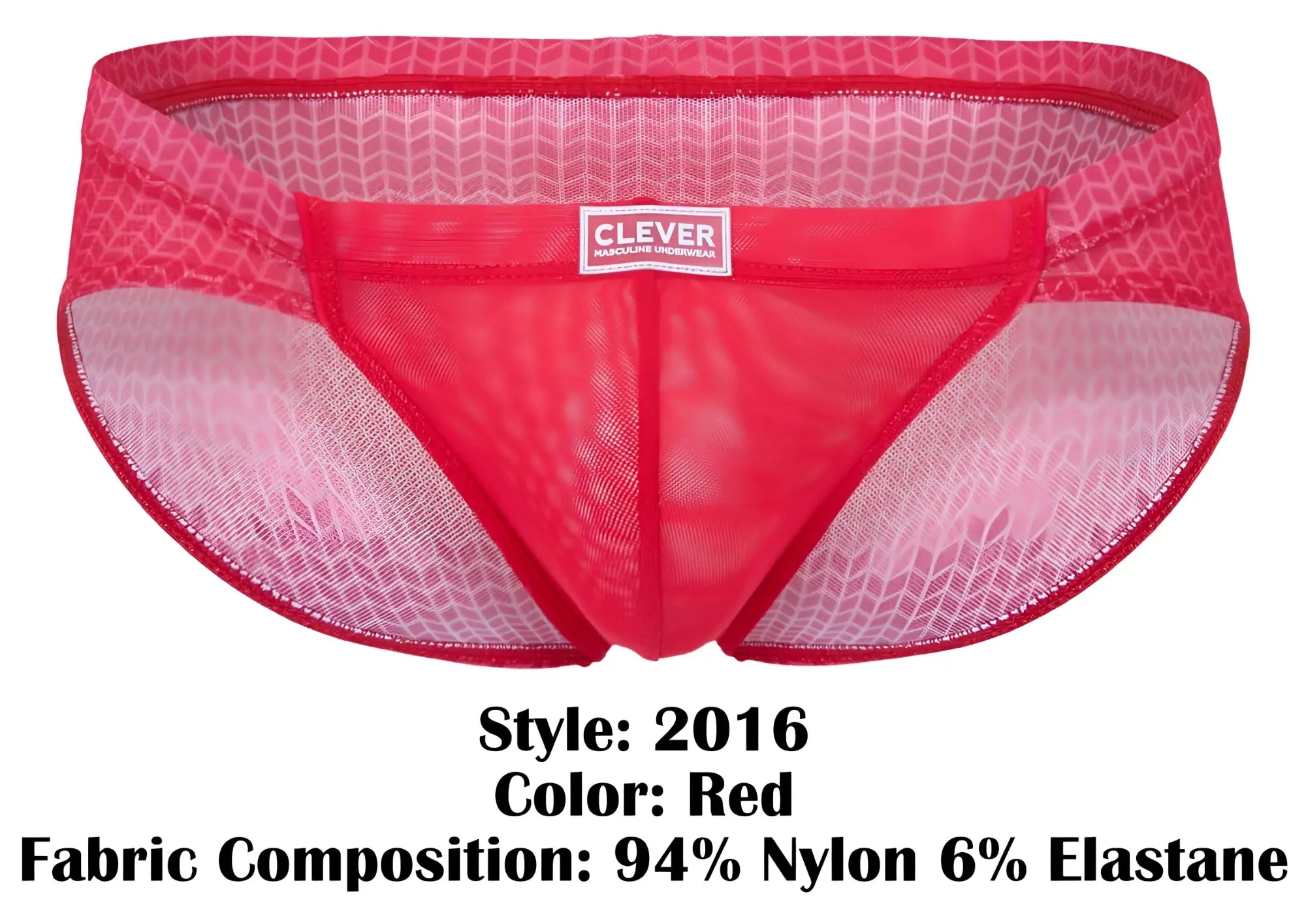 Red clever 2016 mosaico briefs in mesh with subtle geometric pattern and branded label
