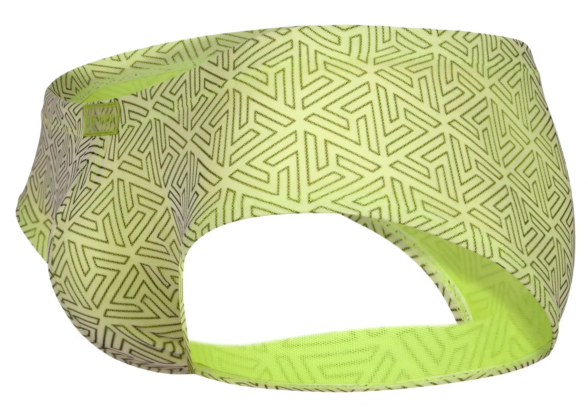 Lime green geometric patterned headband with soft stretchy fabric interior for comfortable wear