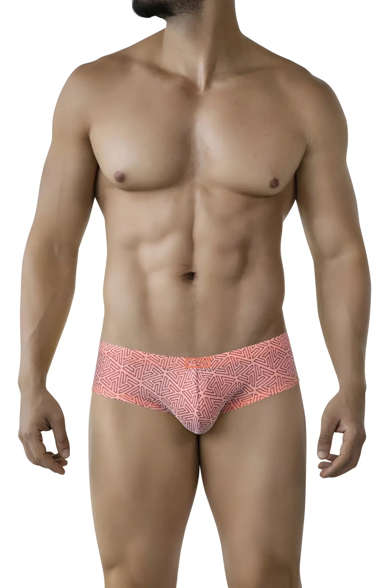 Coral-colored clever 2017 neon briefs with geometric pattern in orange designed for comfortable daily wear