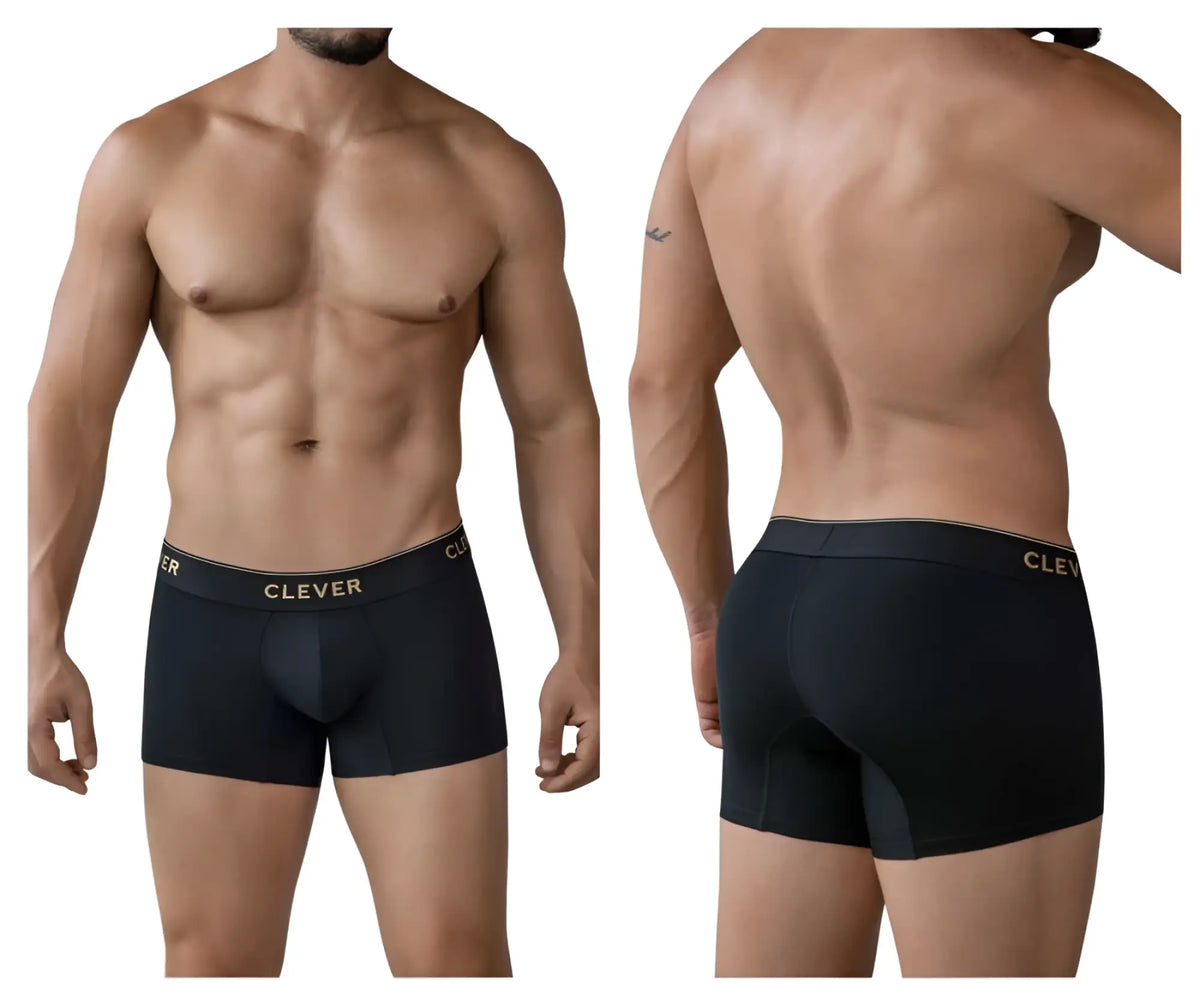 Black clever 2026 valladolid trunks boxer briefs with gold clever logo on waistband in black fabric