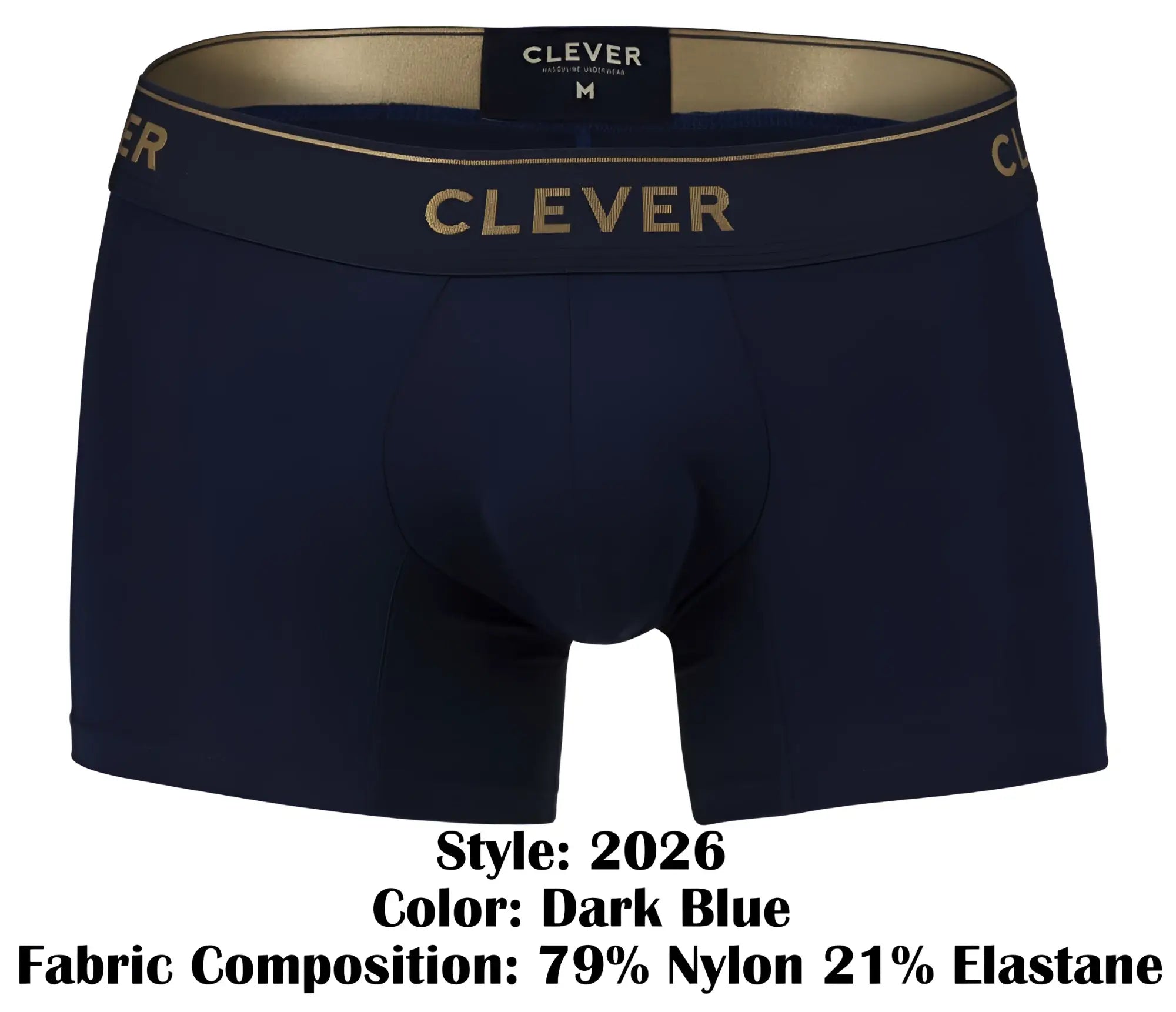 Dark blue clever 2026 valladolid men’s boxer briefs with gold branding made from 79 nylon 21 elastane