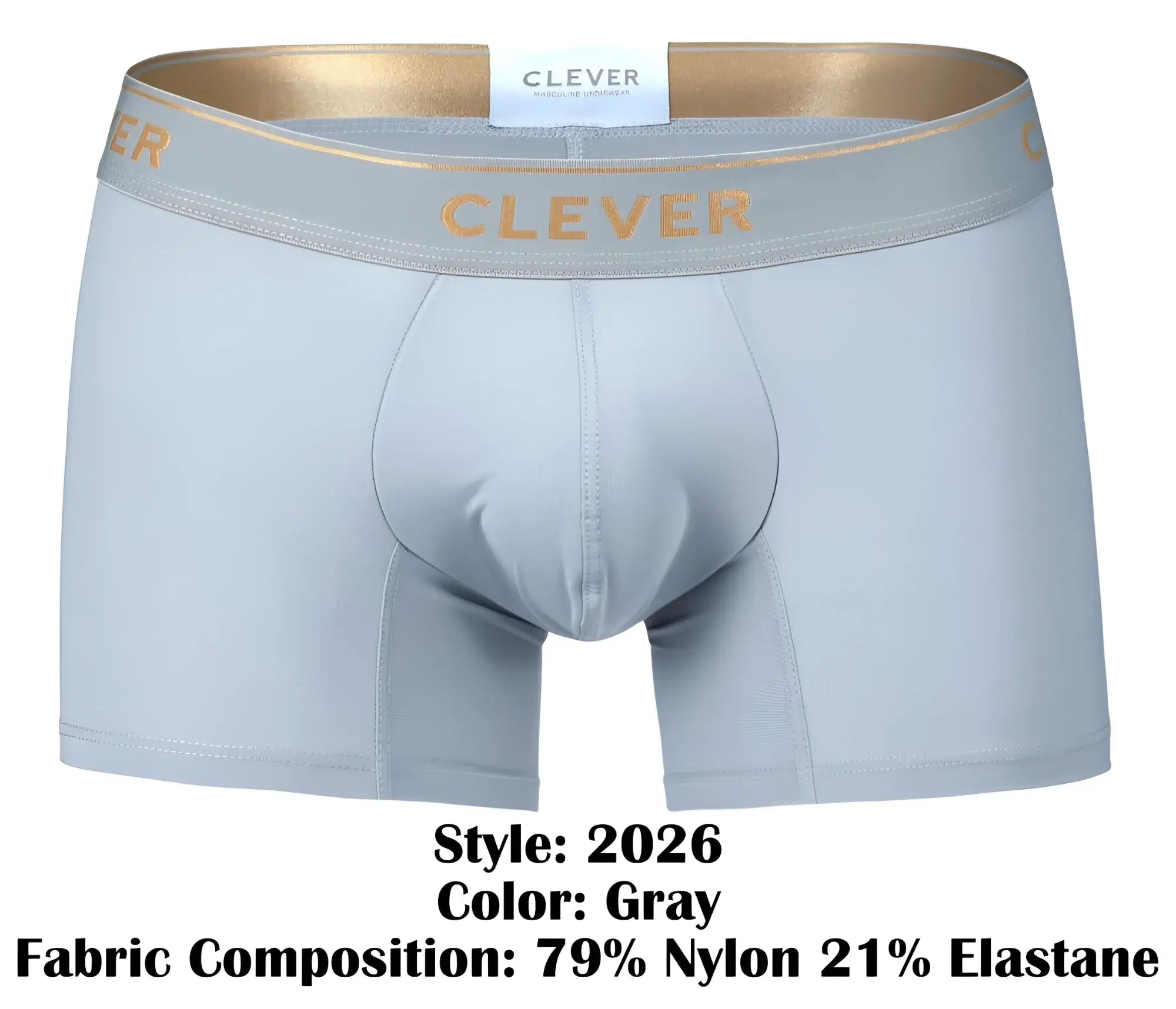 Gray clever 2026 valladolid trunks boxer briefs with gold-trimmed waistband and matching gold embroidered brand name