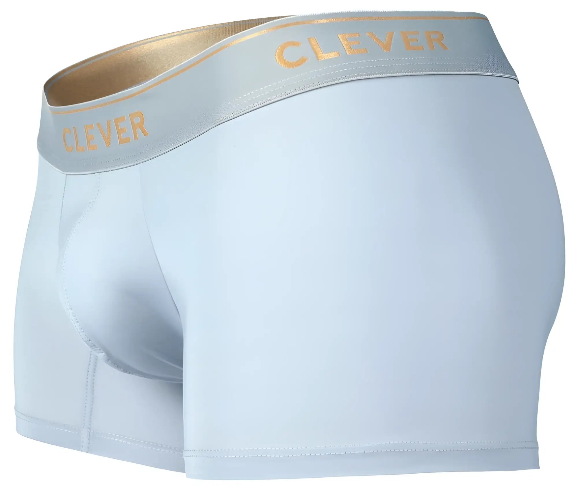 Light blue clever 2026 valladolid trunks men’s boxer briefs with gold trimmed waistband and clever branding