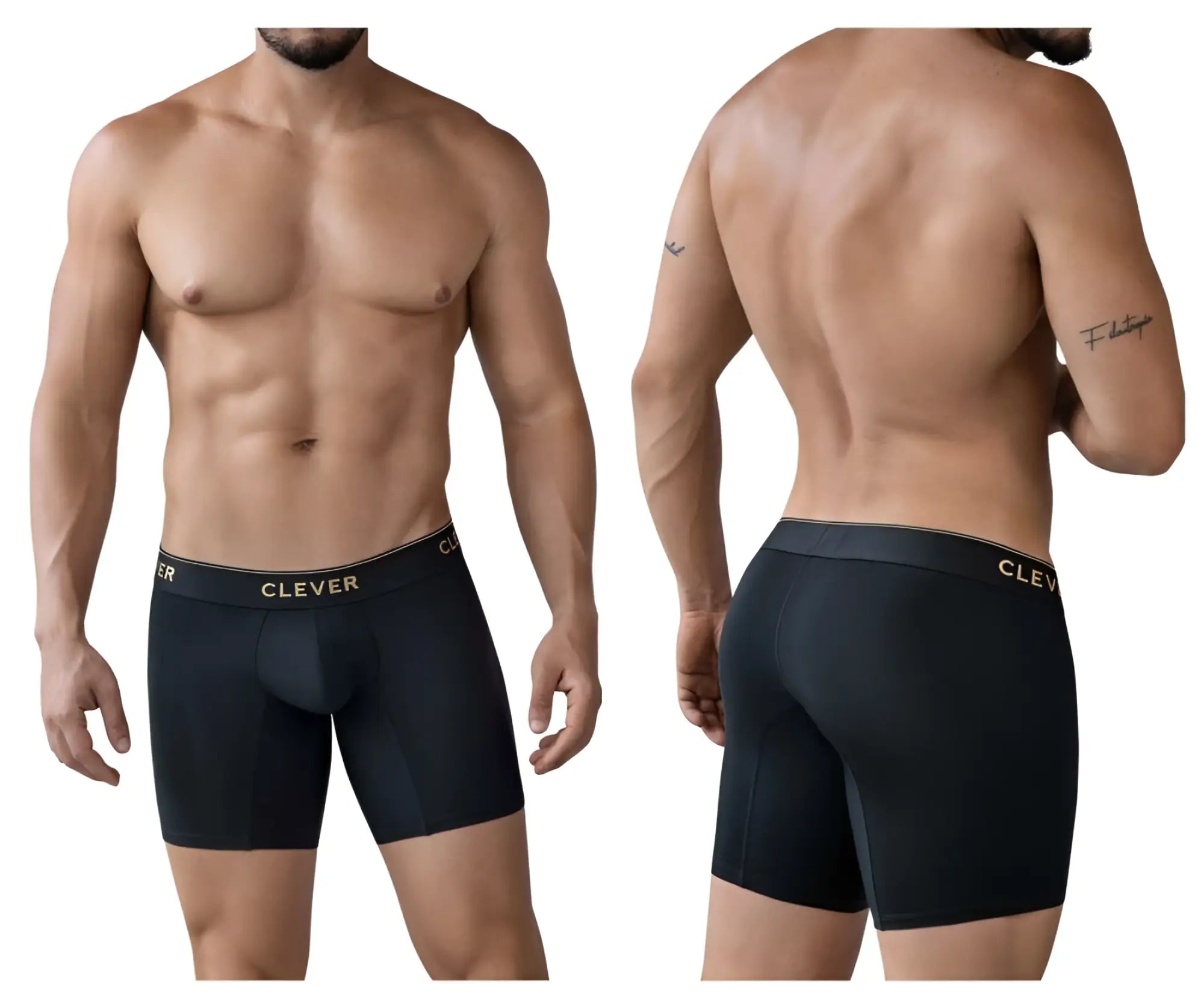 Black clever 2027 valladolid boxer briefs with gold logo waistband in black designed for comfort and support