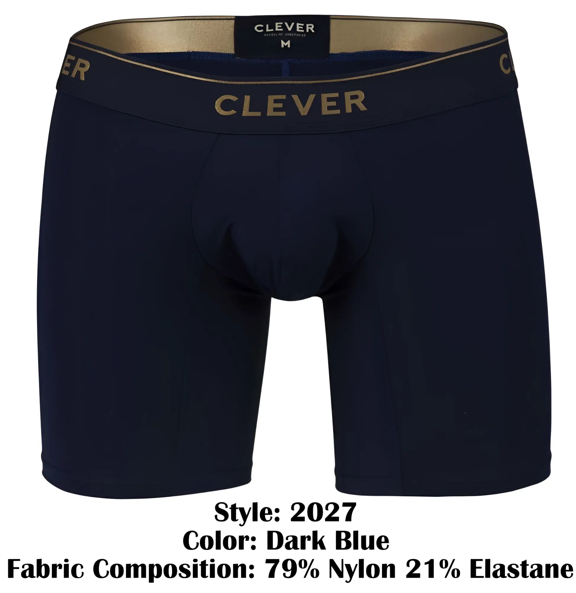 Dark blue clever 2027 valladolid boxer briefs with gold trim and branded waistband for comfortable everyday wear