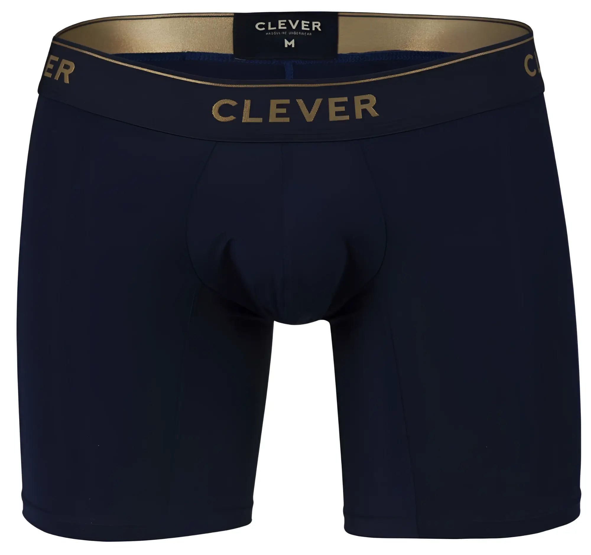 Navy blue clever 2027 valladolid boxer briefs with gold trim and embroidered brand name on waistband