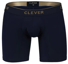 Navy blue clever 2027 valladolid boxer briefs with gold trim and embroidered brand name on waistband