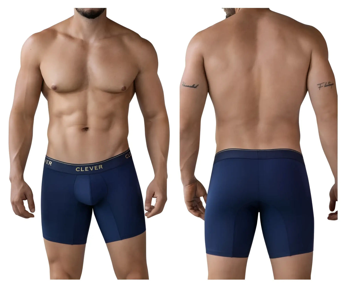Navy blue clever 2027 valladolid boxer briefs with black elastic waistband and white clever logo for men