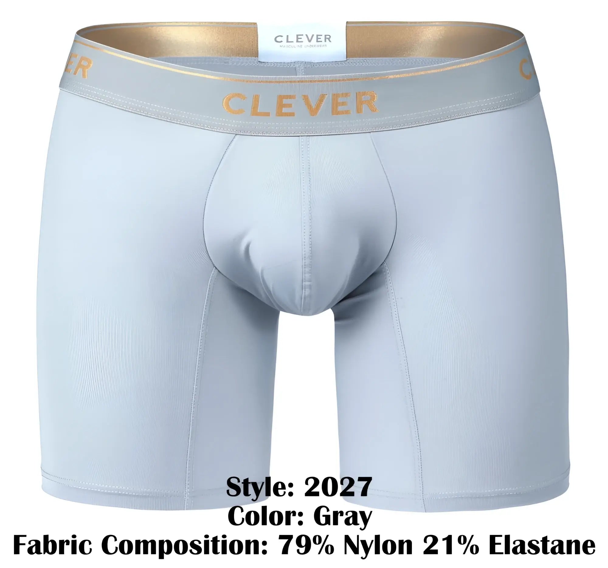 Gray clever 2027 valladolid boxer briefs with gold-trimmed waistband made of 79 nylon and 21 elastane