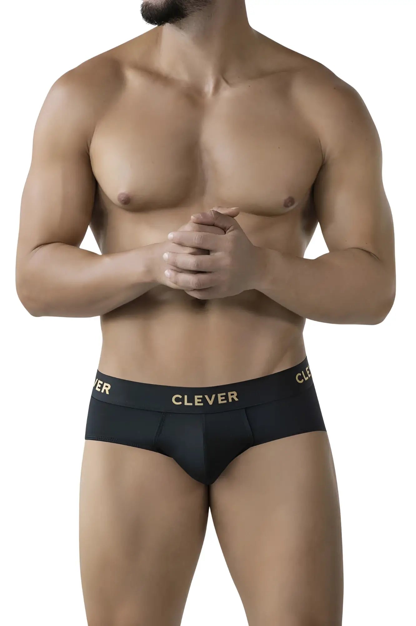 Black clever 2028 valladolid briefs featuring a gold clever logo on the waistband in a comfortable stretch fabric