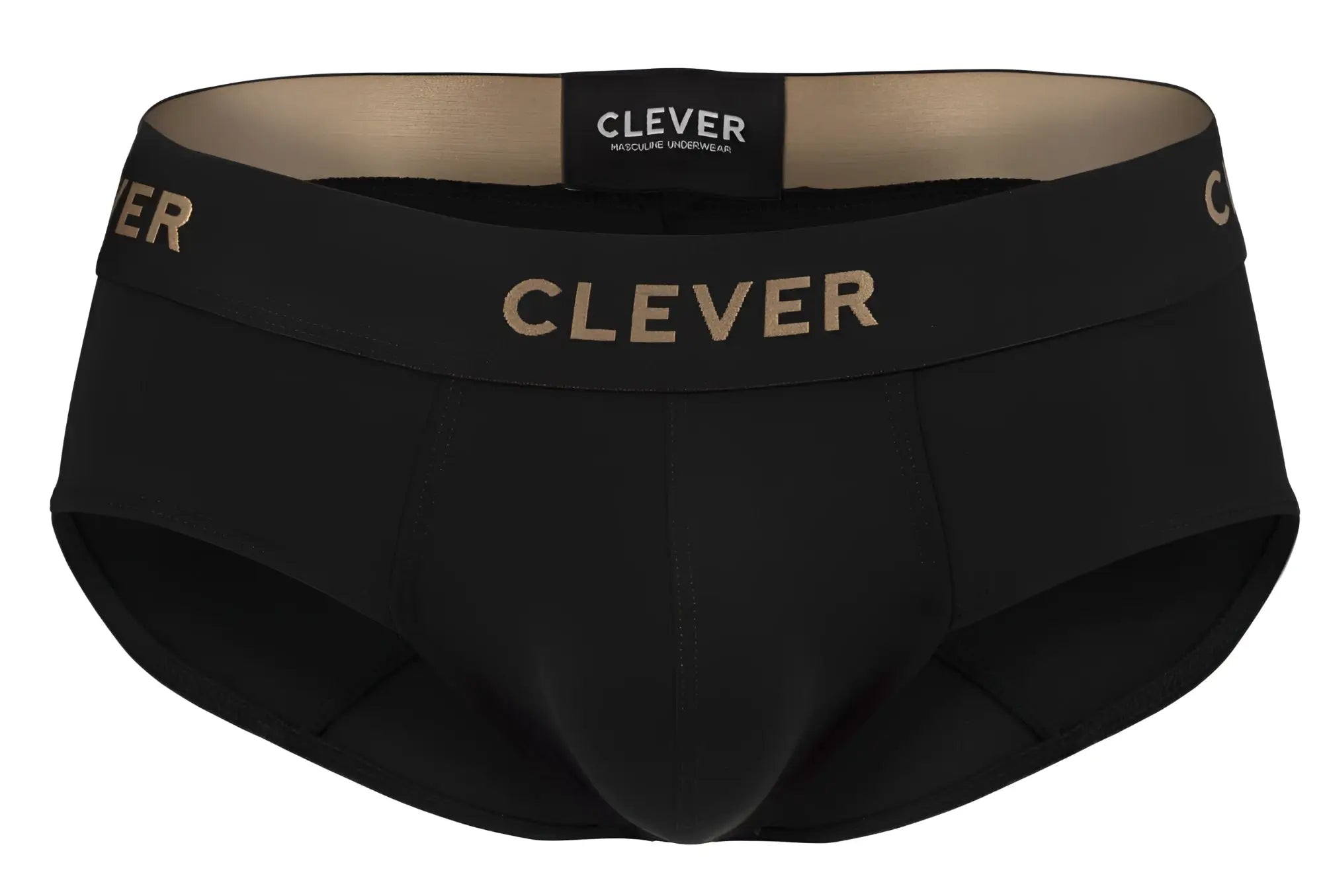Black clever 2028 Valladolid briefs with gold branding on waistband and matching label in black color