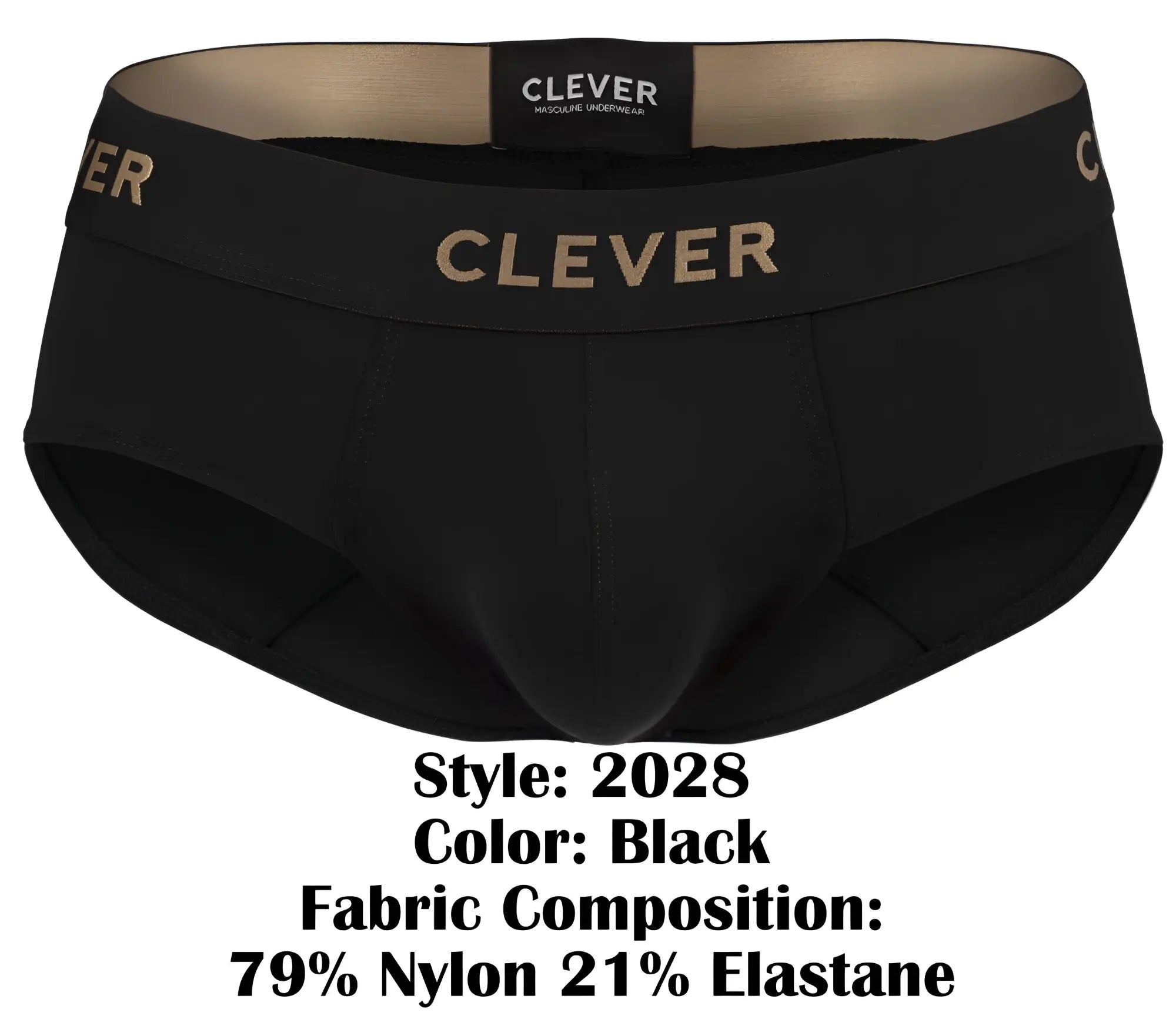 Black clever 2028 valladolid briefs with gold lettering on waistband designed for comfort and style