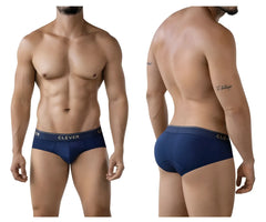 Navy blue cotton clever 2028 Valladolid briefs with white clever logo on waistband front side view