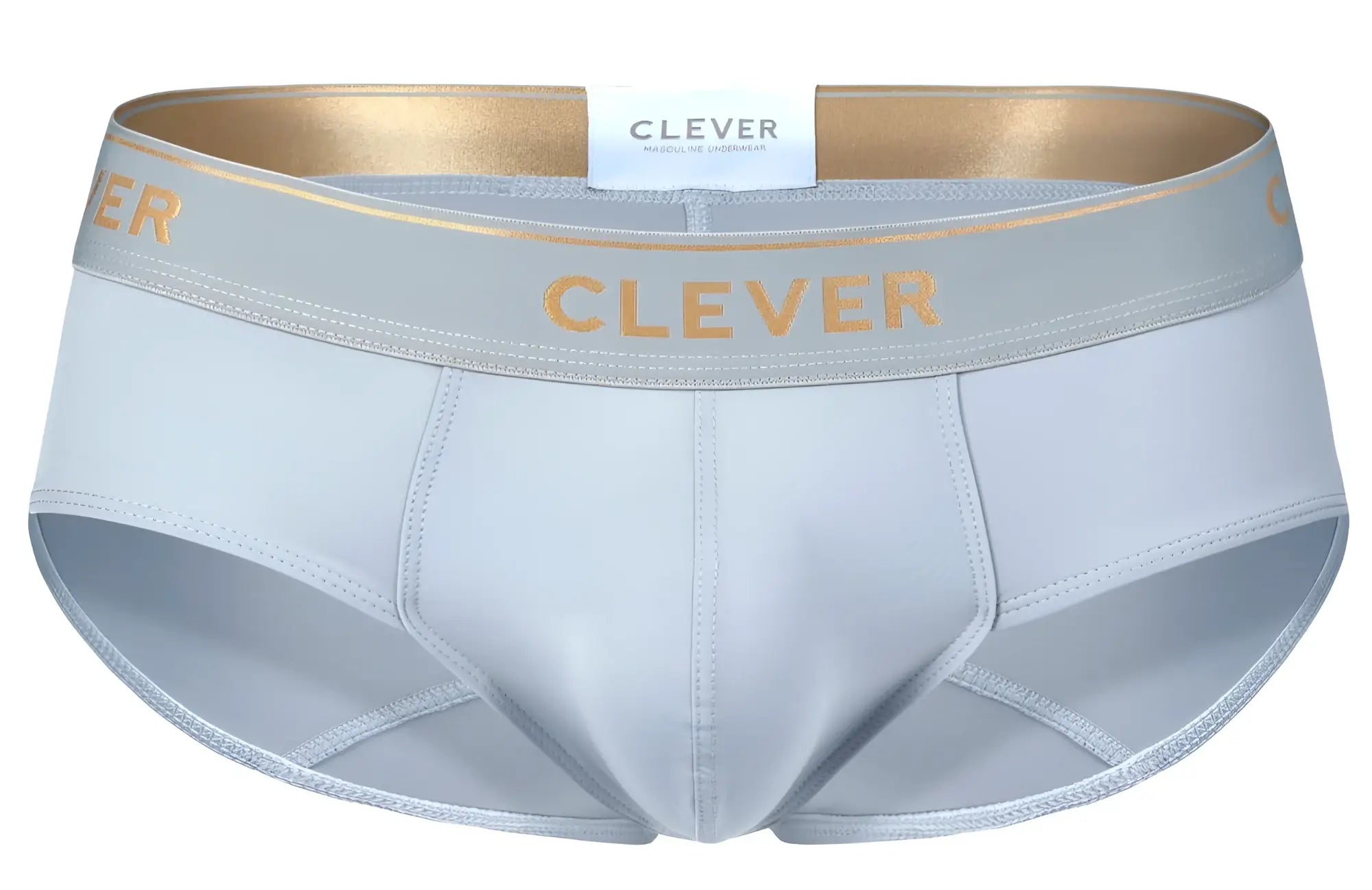 Light gray clever 2028 valladolid briefs with gold-trimmed waistband and matching clever logo lettering