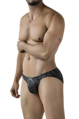 Black glittery Clever 2039 Galaxy briefs for men with a subtle pattern and small brand tag on the waistband