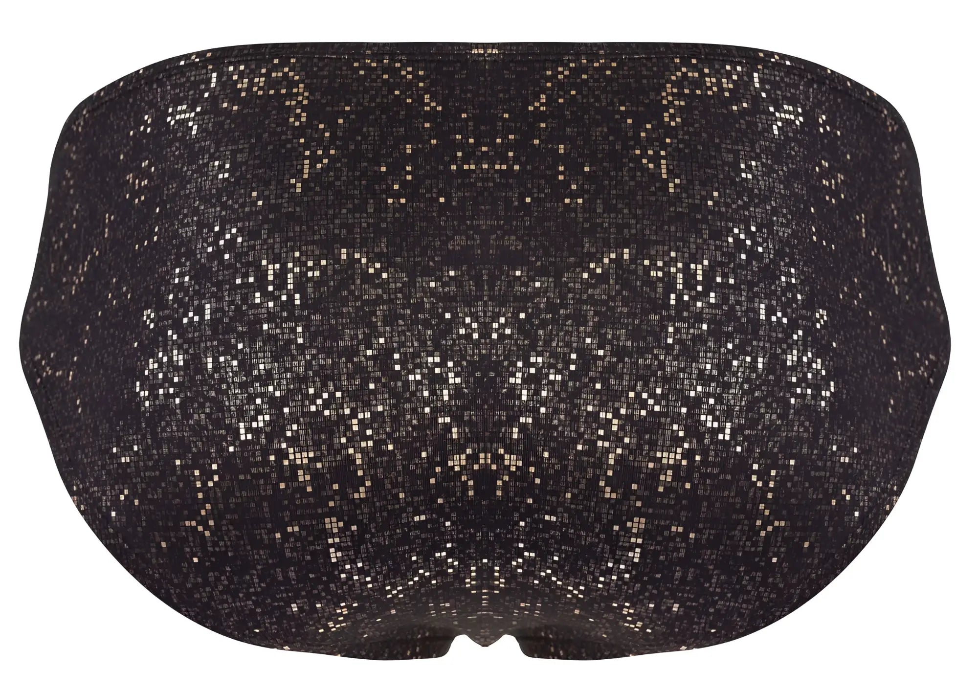 Black sequined bikini bottom clever 2039 galaxy briefs with shimmering silver and gold pixelated pattern