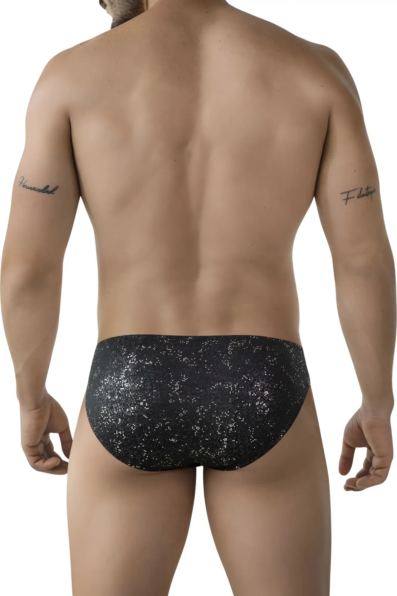 Black sequined briefs with a sparkling glittery texture from Clever 2039 galaxy briefs collection in black color